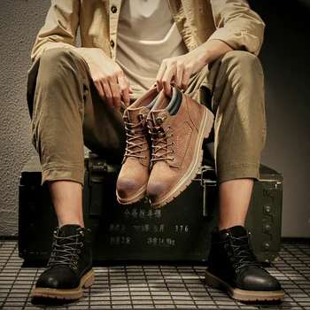 

new arrival men's casual ankle boots outdoors desert boot cow leather shoes tooling shoe military botas masculina sapatos hombre