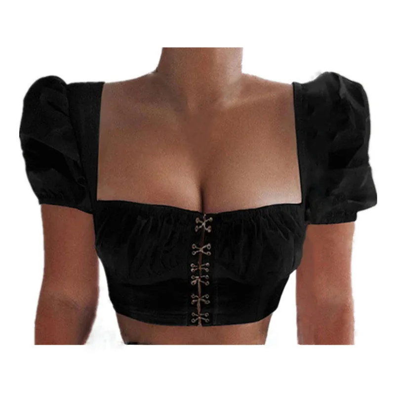 Кроп-Топ женский с квадратным вырезом и коротким рукавом-фонариком | Женская