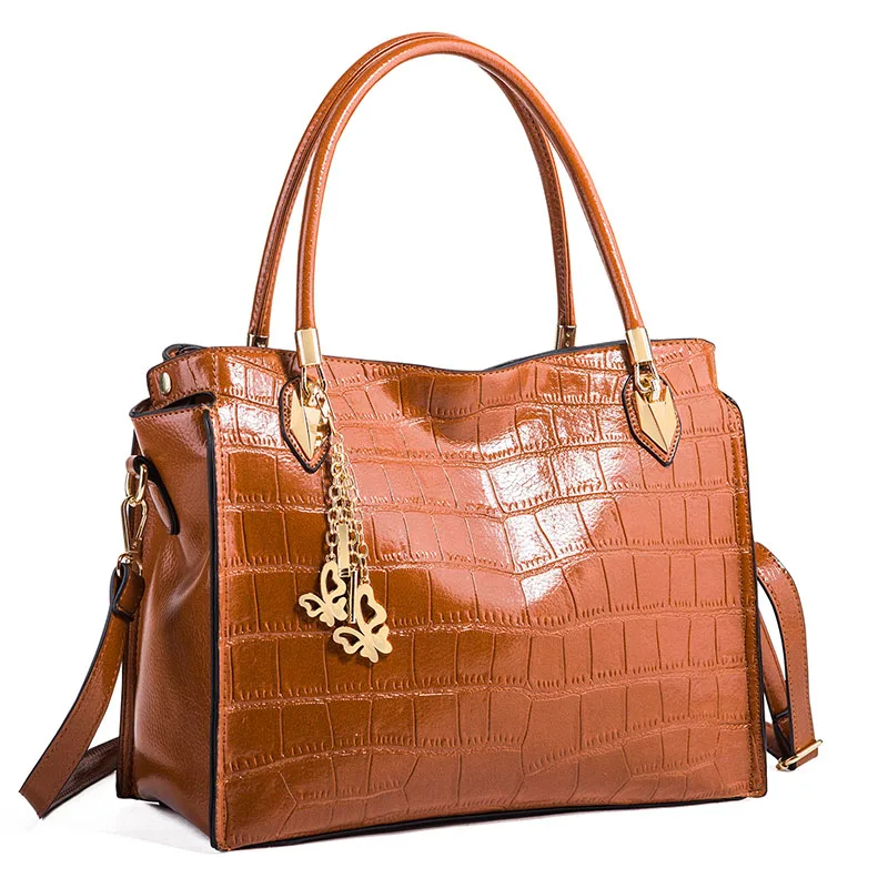 Женская сумка, масло, крокодиловый восковый узор, женские кожаные сумки, роскошные дамские ручные сумки с картой, посылка, женская сумка-мессенджер, большая сумка-тоут - Цвет: Хаки