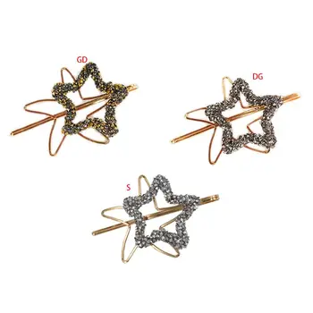 

Minimalist Double Hollow Five-Pointed Star Hair Clip Metallic Shimmer Rhinestone Hairpin Women Wedding Styling Hair Accessories