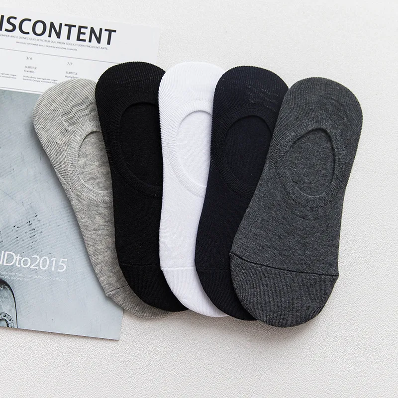 5 Pairs Spring Summer Shallow Invisible Men Ankle Socks Pure Color Non-Slip Cotton Comfortable Breathable All Code Fashion