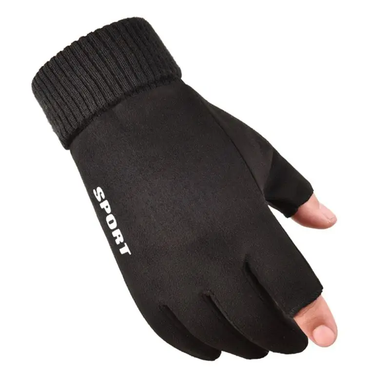 Mens Winter Thick Plush Lining Suede Stretch Gloves Touchscreen Thermal Ribbed Cuff Snow Ski Driving Sports Mittens Wrist Warmer