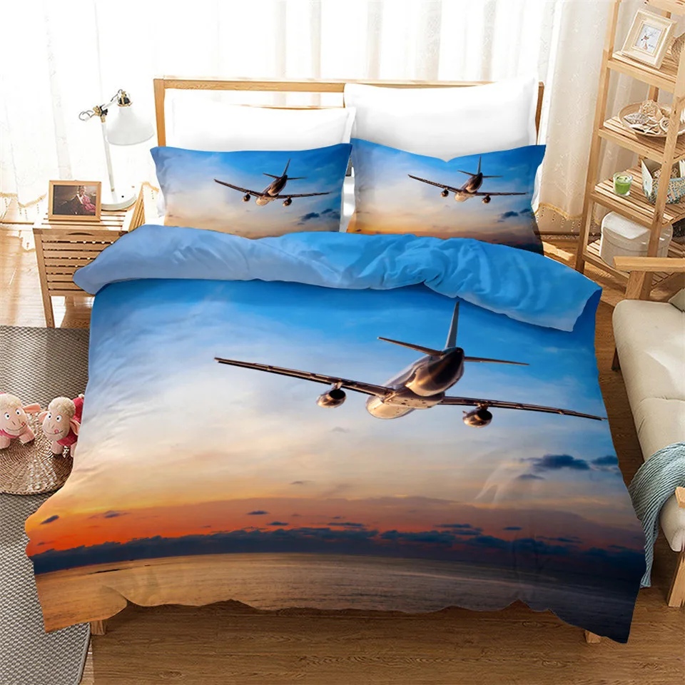 Wishstar 3D Bed Linen Airplane Digital Print Queen Size Bedding For Boys Aircraft Duvet Cover Set Home Textile Bedding Planes