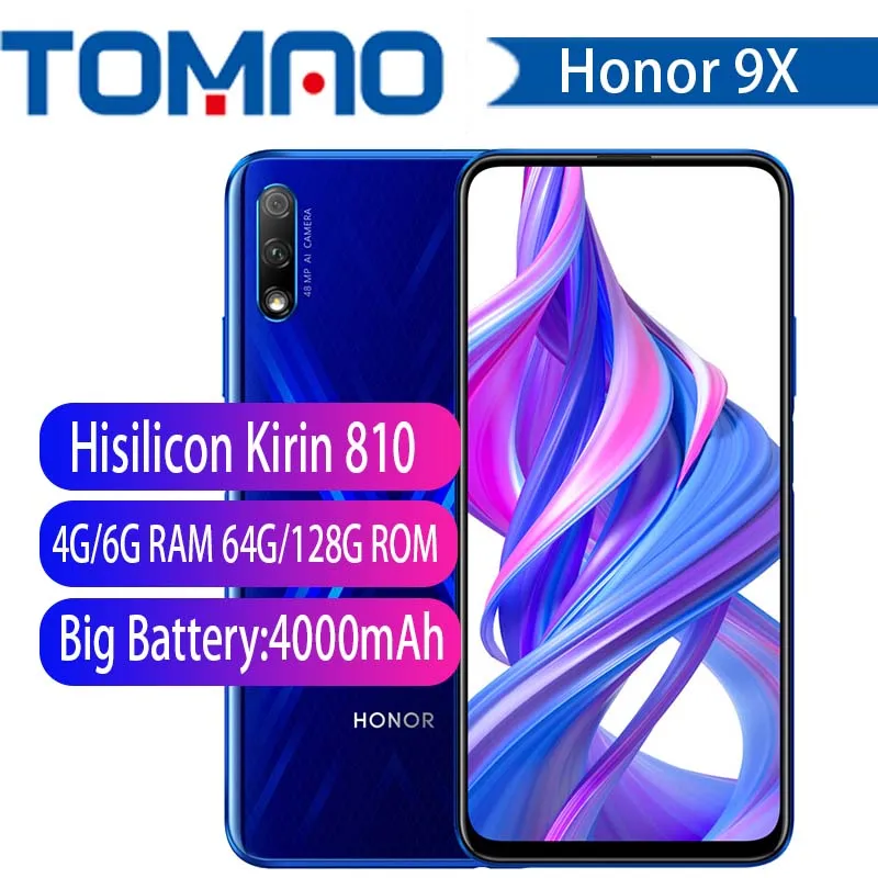 Смартфон Honor 9X аккумулятор 4000 мАч 7 нм Kirin 810 48 МП автоматическая всплывающая