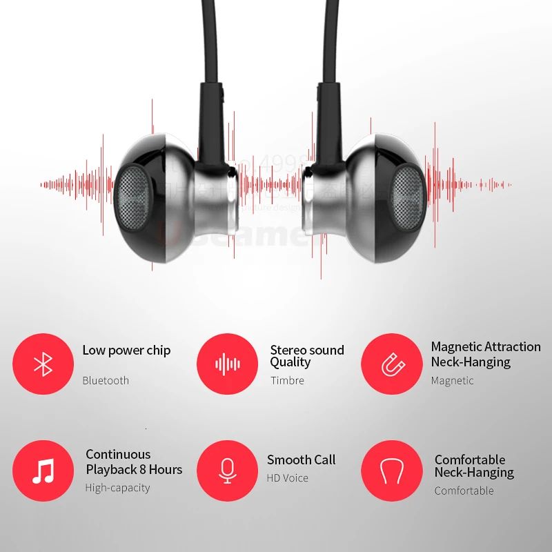 Наушники Ubeamer Q7, Bluetooth V5.0, беспроводная гарнитура с креплением на шею, большая емкость, аккумулятор, 4D звук для спортивной музыки