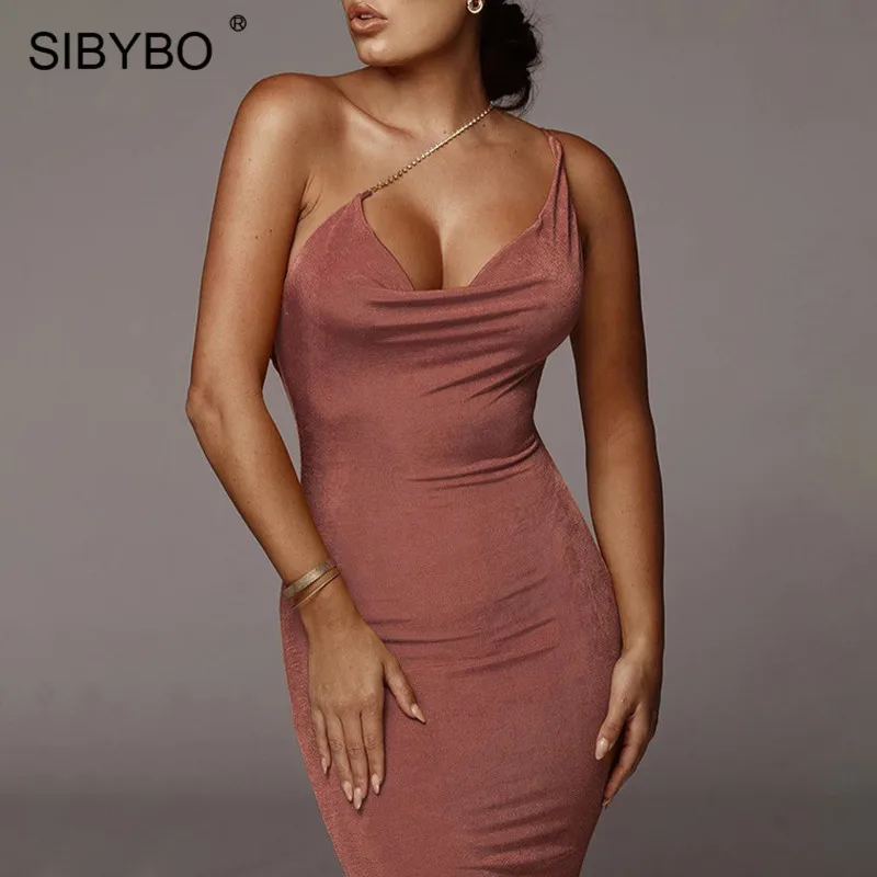 SIBYBO летнее женское платье с металлическими бретельками и открытой спиной, сексуальное длинное платье без бретелек, однотонное пляжное Повседневное платье без рукавов