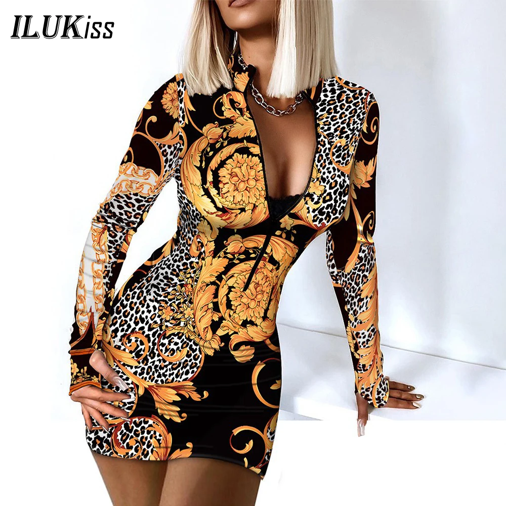 Sexy Long Sleeve Bodycon Mini Dress Women Autumn 2021 Fashion Deep V Neck Print Club Outfits Party Dresses Casual Robe Femme corset dress Dresses