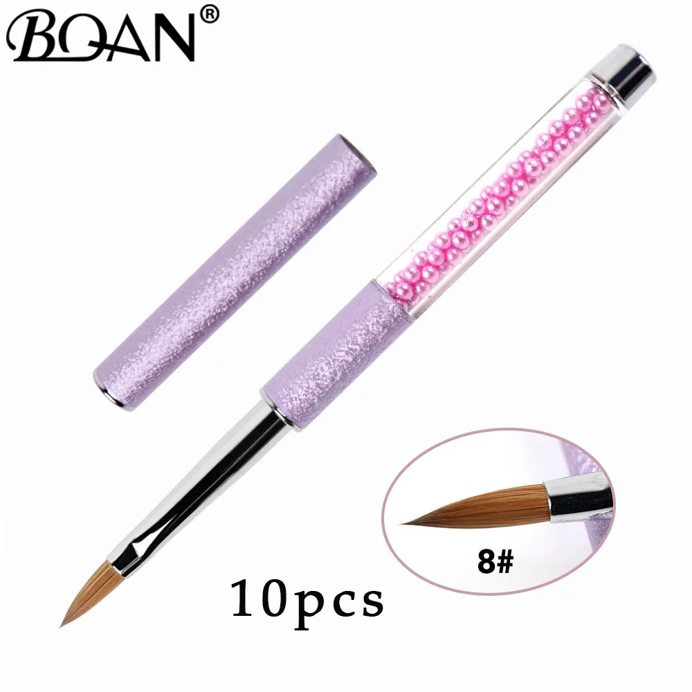 10pcs size 8 BQAN 10 шт./партия 2#4#6#8#10# фиолетовая жемчужная Кисть для ногтей, украшенная акриловой ручкой, кисточка для дизайна ногтей, кисть для ногтей - Цвет: 10pcs size 8