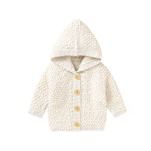 Children's Clothing Toddlers Autumn Jacket, Solid Color Hooded Long Sleeve Button-Open Cardigan for Baby Girls Boys, 0-18 Months