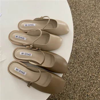 

Closed-toe Sandals Shoes Women's Outer Wear 2020 Spring Korean-style Chunky-Heel Square Head Semi-Trailing Shoes Women's Lazy Mu