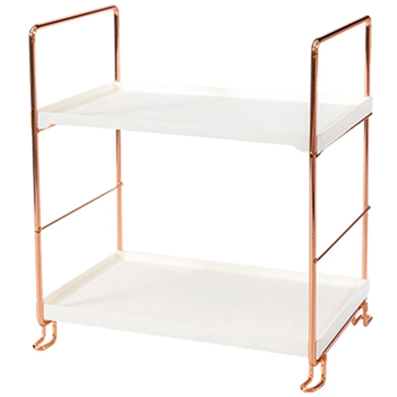 

Desktop Storage Rack Rose Gold 2 Layers Bathroom Makeup Organizer Assembled Kitchen Seasoning Iron Storage Shelves