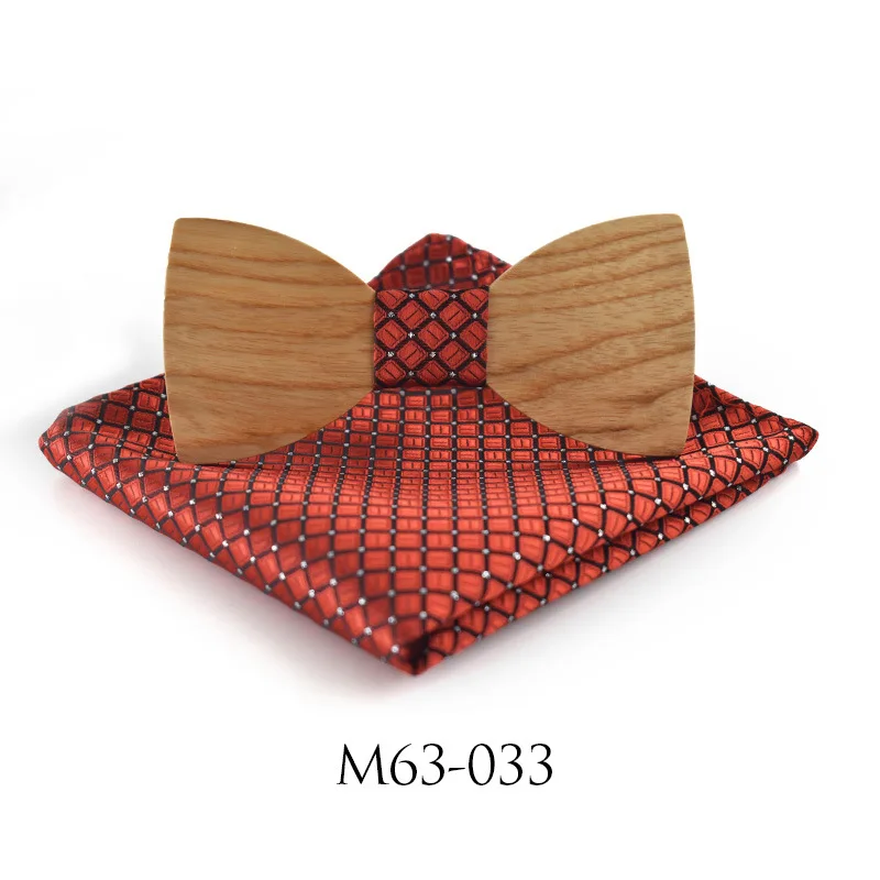 Wood Bowtie Set Мужская Свадебная деловая вечеринка, галстук, рубашка, деревянная бабочка, галстук-платок, деревянная эластичная лента, Свадебный галстук-бабочка, карман, Squre - Цвет: Wood Bowtie Set