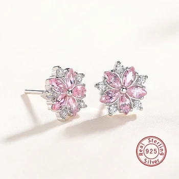 

D-EH2007024 S925 Sterling Silver Super Pretty Pink Zirconia and Cherry Blossom Earrings 2020