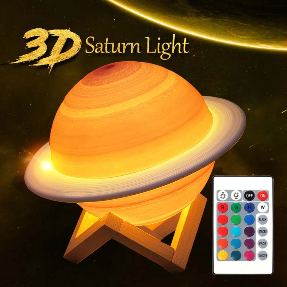 15 см Объёмный рисунок(3D-принт) ночной Светильник Перезаряжаемые 3d лампа Сатурна нажмите Управление лампа светильник s 16 Цвета изменение дистанционного светодиодный Ночной светильник подарок