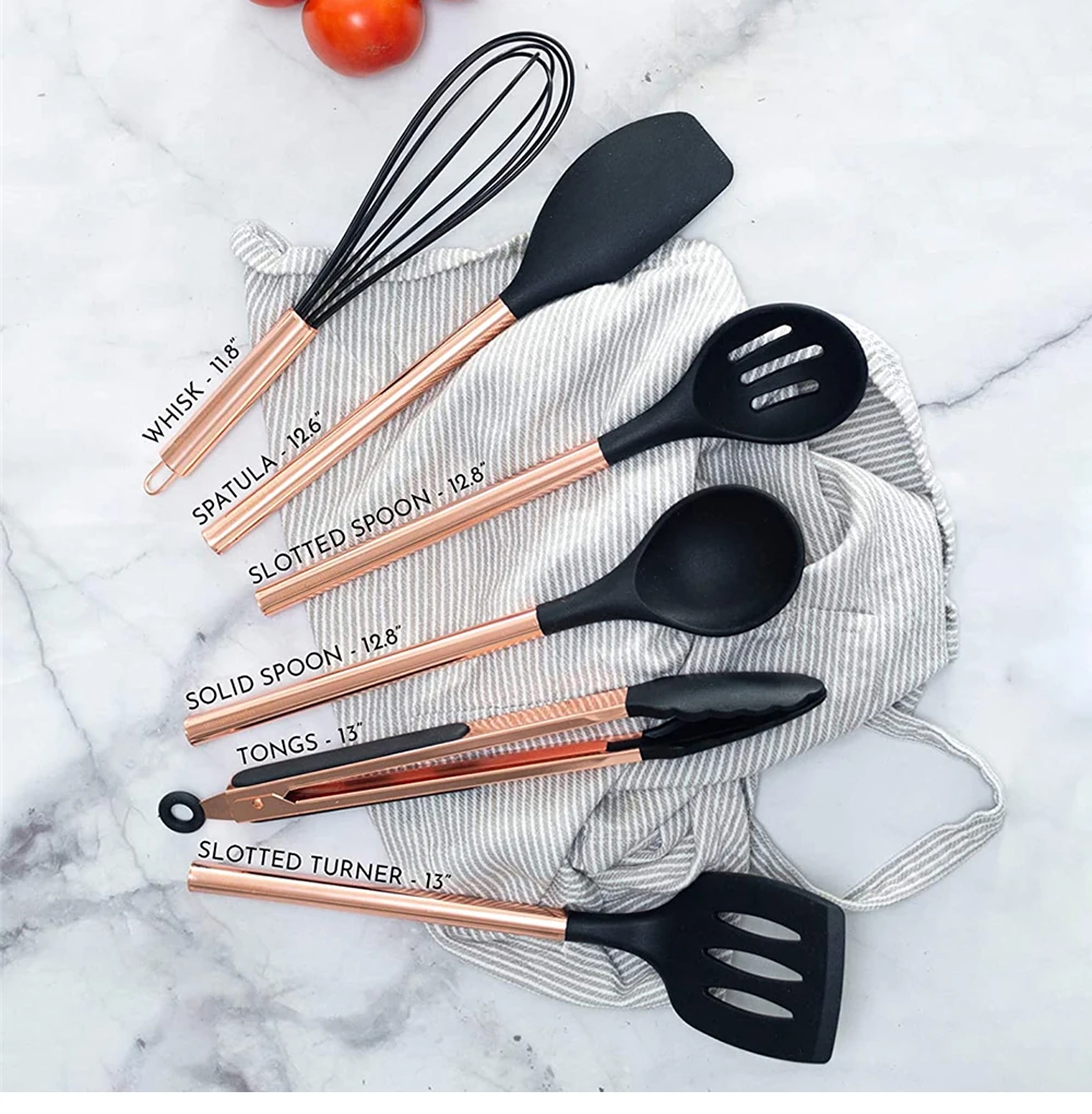 Silicone Kitchen Utensils Set With Stainless Steel Copper Handle Eva Casa