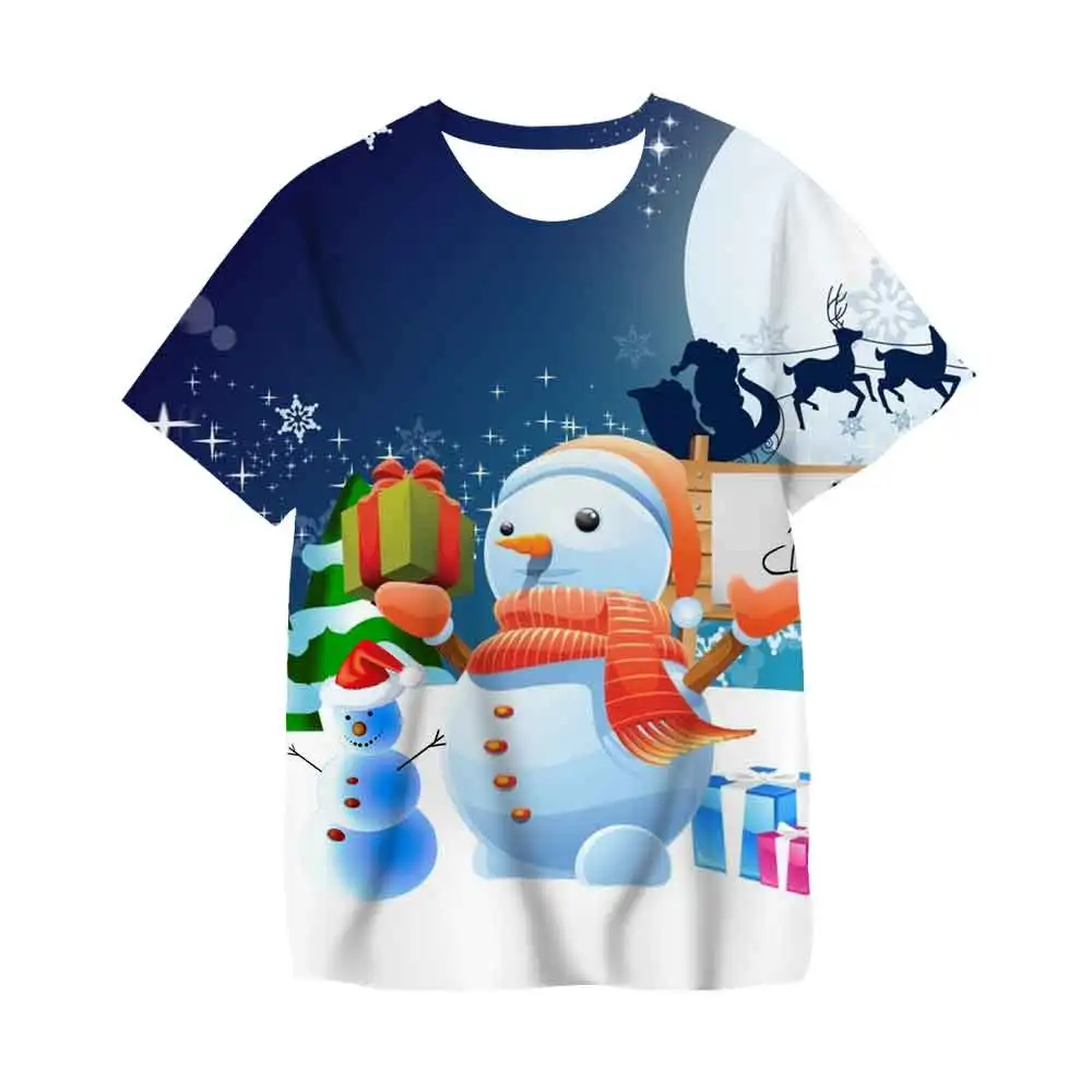 Baby Girl Cartoon Christmas Tree Printed Child T-shirt Short Sleeve Top Boys Fashion Santa Claus Kids Merry Christmas Clothes
