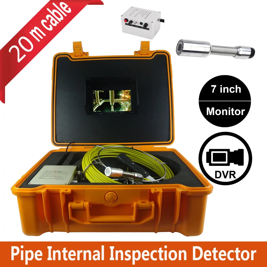 

23mm Lens IP68 Waterproof Pipe Inspection Camera 7inch LCD 20m Cable Drain Sewer Endoscope System Support DVR Video Recorder