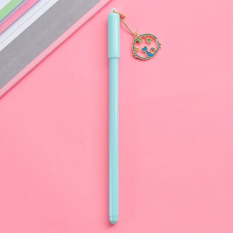 1X Creative Cute Cat& Stars Metal Pendant Gel Pen Rollerball Pen Student Stationery School Office Supply 0.5mm Black Ink