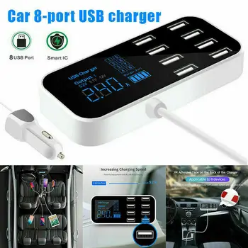 

Fast Car Charger 8 Port Multi USB LCD Display Phone Charger 12V Battery Charger USB Hub for Phone Tablets GPS DVR #50