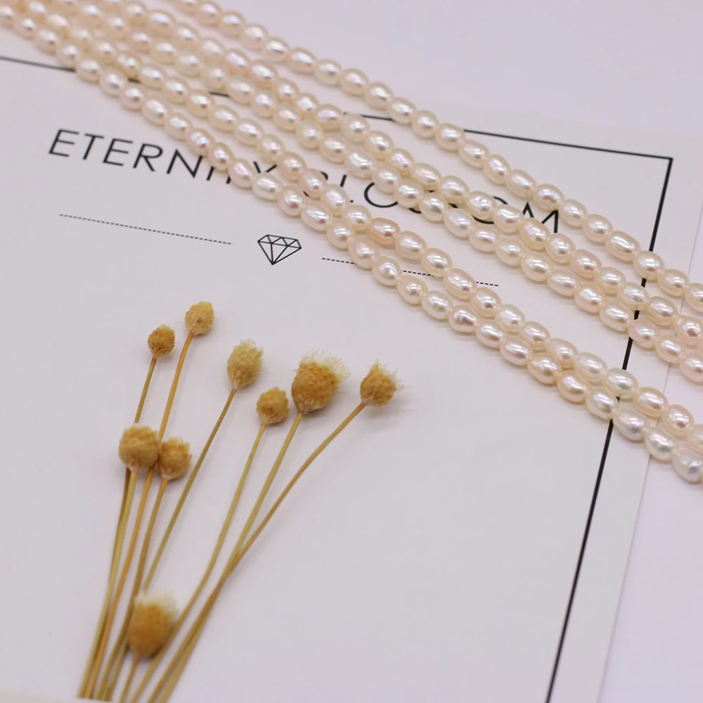 Natural Freshwater Pearl Rice Beads Punch Loose Pearls Bead For DIY Charm Bracelet Necklace Jewelry Accessories Making 3-3.5mm