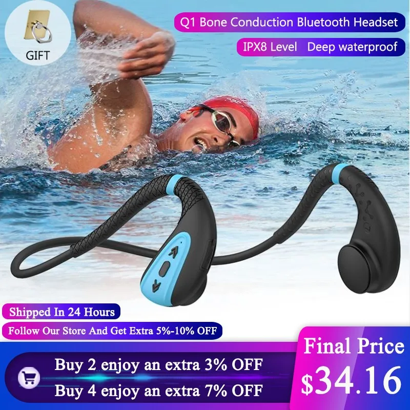 Q1Wireless Headphone Bone Conduction Bluetooth Earphone Waterproof Swimming Sports Headphone Suitable For Huawei Xiaomi Apple12