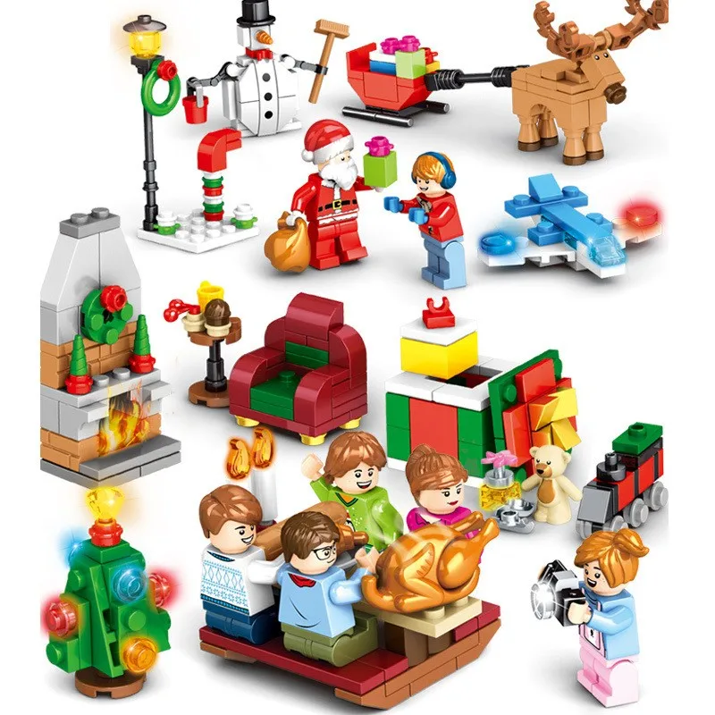 

2020 New Santa Sleigh Reindeer Gift Christmas Cabin Assembled Building Blocks Compatible Bricks Toys For Boys And Girls Girl