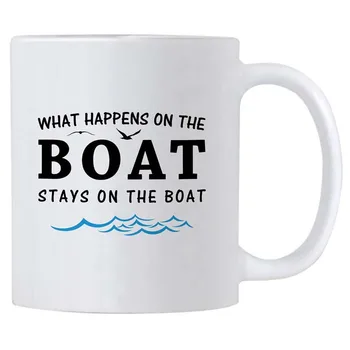 

Boat Gifts for Men and Women. What Happens on the Boat Stays on the Boat. 11 oz Sailing and Boating Coffee Mug. Nautical Gift Id