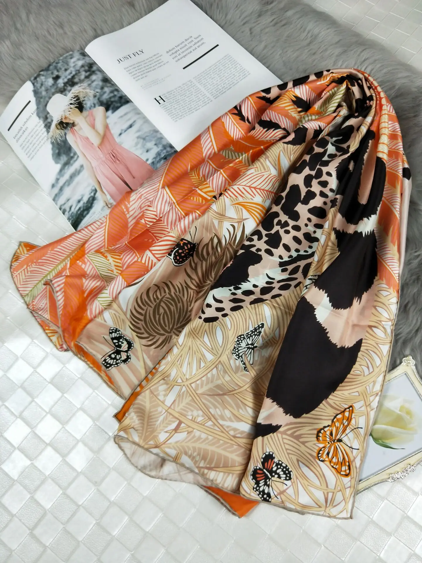 Натуральный шелковый саржевый шарф, модные женские шарфы, шаль, роскошная накидка, узор Jaguar 140 см