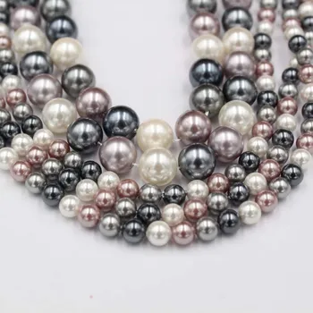 

Best Selling Semi-Precious Stones 9-12mm Color Pearl Shell DIY Pendant Necklace Jewelry Natural Color Pearl Round Loose Beads