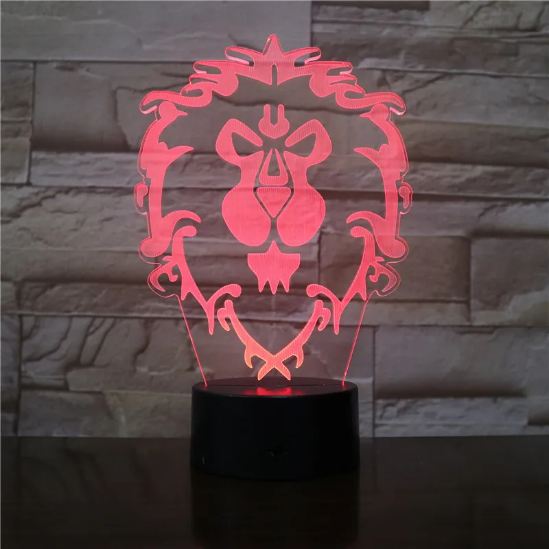  3D Illusion WOW World of Warcraft Lion Signs 7 Color Desk Table Night Light Lamp Kiddie Kids Childr
