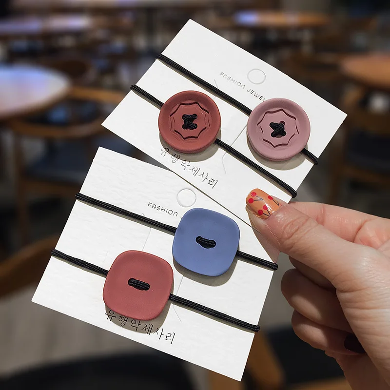 

2019 New Mori Girl Ponytail Holder Korean Style Simple Cute Button Rubber Hair Bands for Women Fashion Hair Accessories