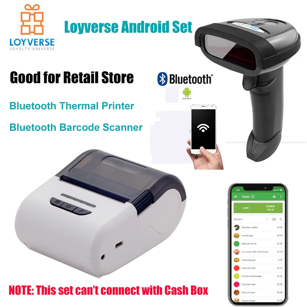 

Portable Wireless Android Loyverse For Retail Bluetooth Receipt Thermal Printer with Barcode Scanner Support ECS/POS Commend