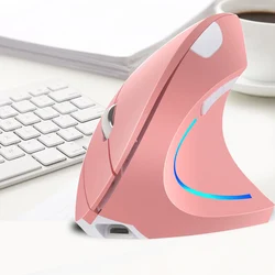 Rato vertical ergonômico sem fio recarregável do computador do jogo ratos 2400 dpi usb optical 5d rosa mause com luz rgb para o gamer