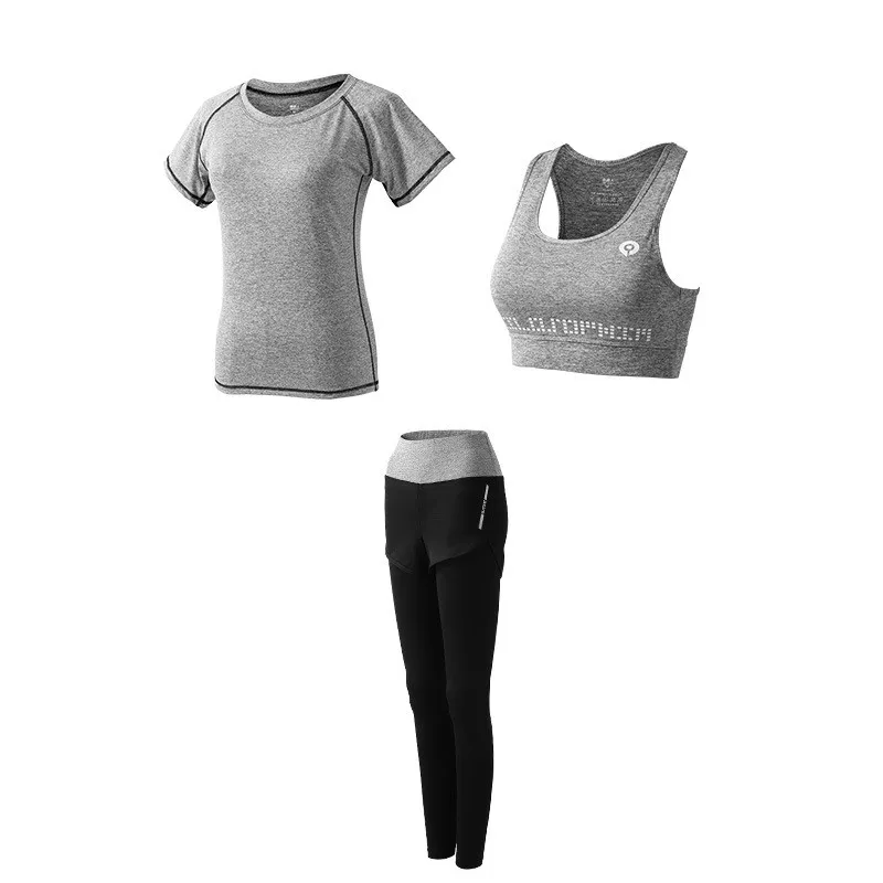 Для женщин Йога Комплект тонкие дышащие Фитнес одежда тренажерный зал на свежем воздухе Run спортивный костюм Одежда для йоги костюм XL спортивная Спортивный костюм для женщин - Цвет: 3-grey-A