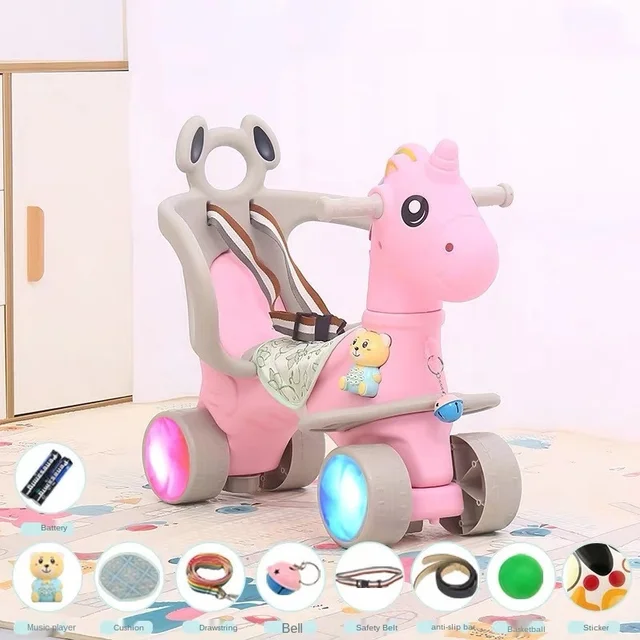 Children Cute Unicorn Rocking Horse Stroller Flashing Wheel Pram Baby ...
