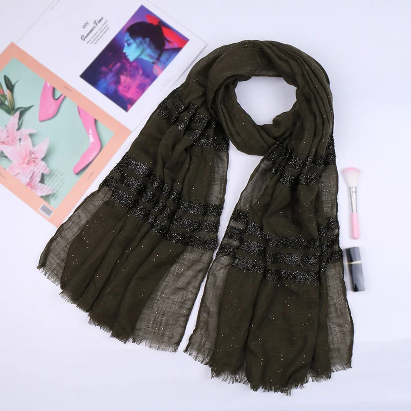 Glitter stripe hijab scarf shimmer cotton shawls muslim fringed shawls wraps fashion headband scarves 10pcs/lot - Цвет: 8
