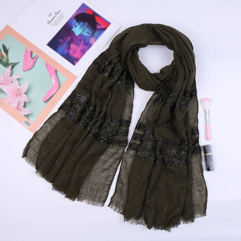 8 Glitter stripe hijab scarf shimmer cotton shawls muslim fringed shawls wraps fashion headband scarves 10pcs/lot - Цвет: 8