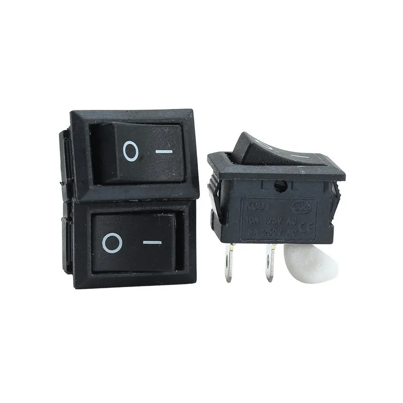 10 шт. черный кнопочный переключатель 6A-10A 110 в 250 В KCD1 2 контакта Кнопка ВКЛ/ВЫКЛ кулисный переключатель 21 мм x 15 мм