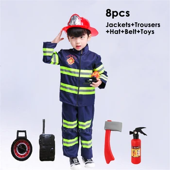 Halloween Cosplay Kids Firefighter Uniform Children Sam Fireman Role Play Work Clothing Suit Boy Girl