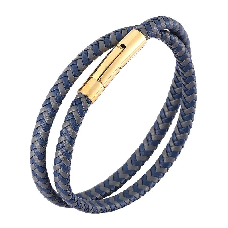 Retro Men Women Jewelry Gray Blue Multilayer Braided Leather Bracelet Stainless Steel Buckle Fashion Bangles Gift SP0493 | Украшения и