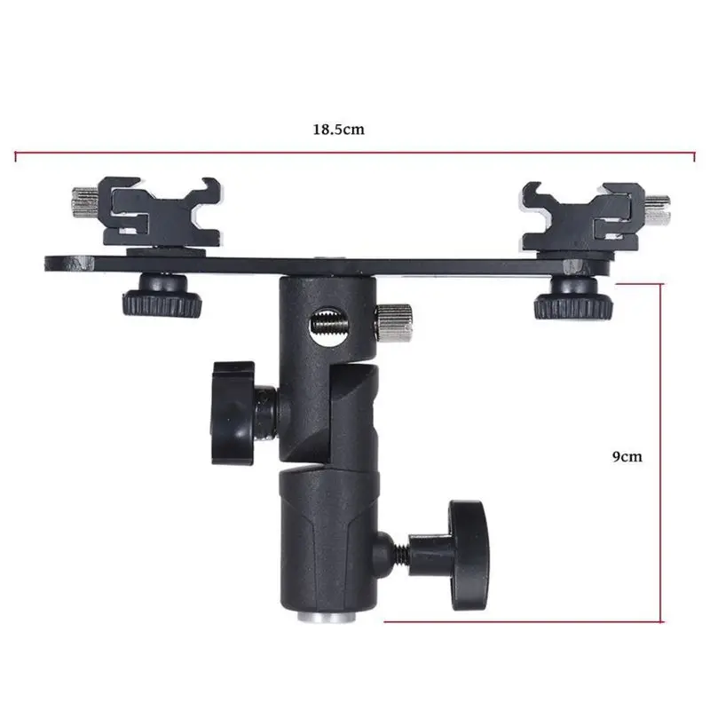 Double Hot Shoe Flash Umbrella Holder Light Stand for Photo Video DSLR Camera