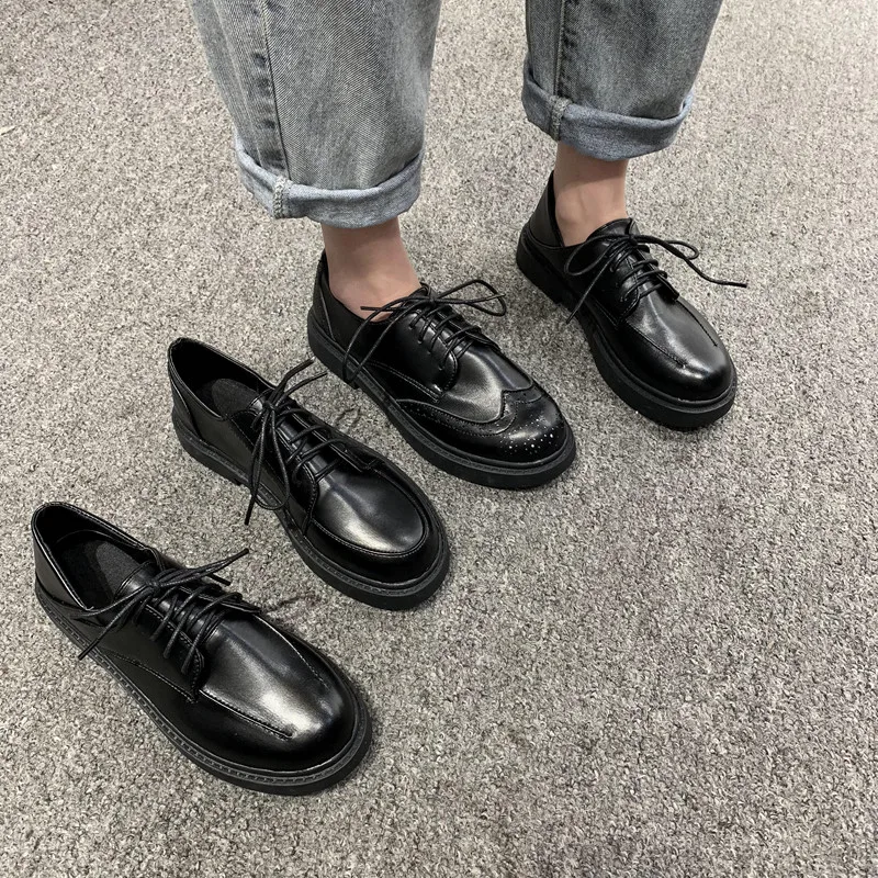 

Retro Woman Shoes Black Flats Oxfords Women's Clogs Platform Round Toe Casual Female Sneakers Modis Loafers With Fur Shallow