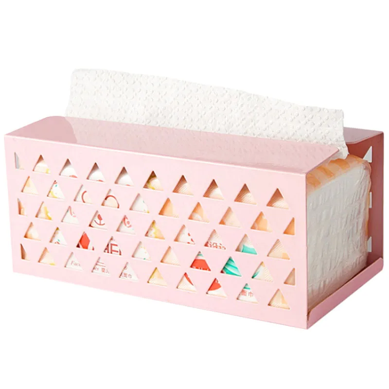 Iron Tissue Box Napkin Paper Box Tissue Box Cover Holder Paper Towel Container Office Desktop Storage Box - Цвет: Pink