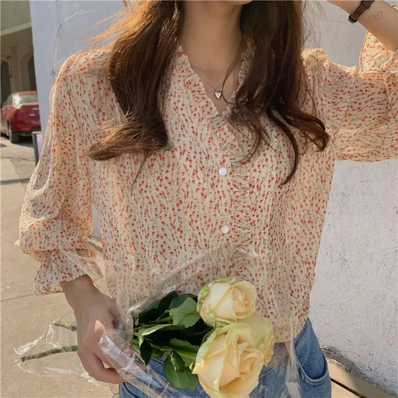 

New spring Vintage Shirt female Oversize Tops Women print Girls Blouse chiffon Summer Plus Size Women Blouses femme Blusas