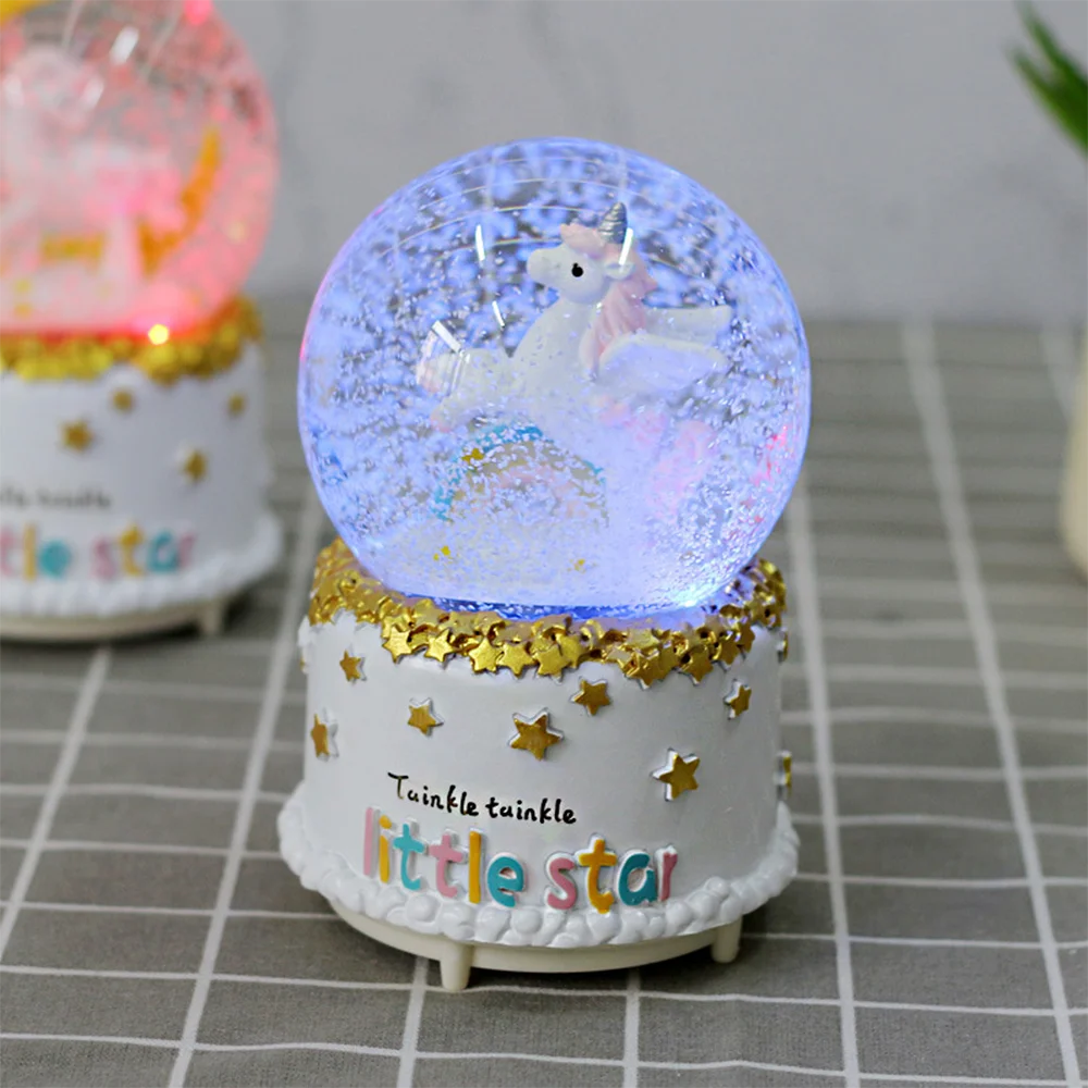 Вращающийся Снежный шар музыкальная шкатулка с огнями Волшебная Белая лошадь