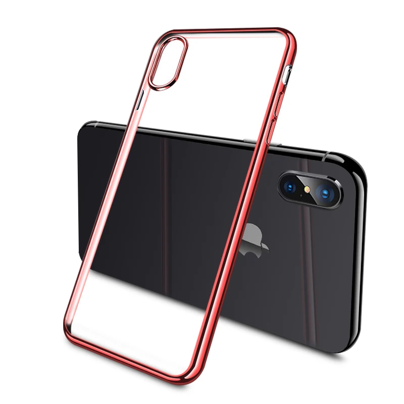 Красный С гальваническим покрытием ТПУ мягкий чехол для iPhone 11 Pro 7 8 Plus, 6, 6 S, для iPhone XS Max XR X силиконовый прозрачный футляр с краями, покрытыми металлом чехол - Цвет: Красный