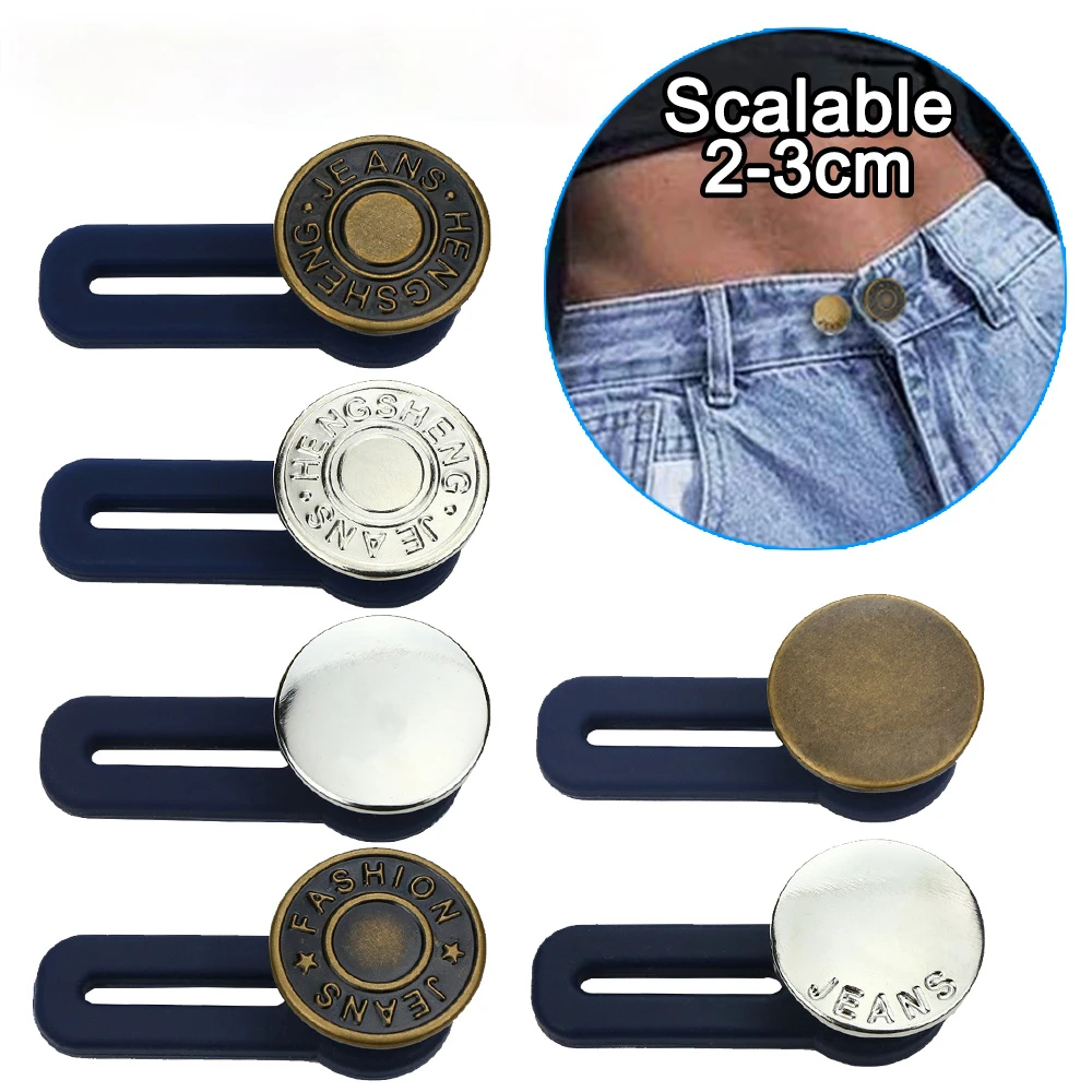 1 5PCS Magic Metal Button Extender for Pants Jeans Free Sewing Adjustable Retractable Button Waist Jean button extender