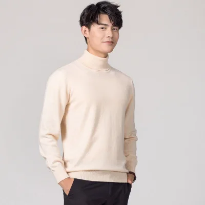 Cashmere and Cotton Blend Turtleneck Men's Pullover 2021 Autumn and Winter Soft and Warm Bottoming Pullover Knitted Sweater 5