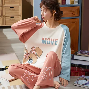 

2020 New Pajamas Female Autumn Winter Long Sleeve Students Lovely Home Wear Women's Casual Suits Can Be Worn Out Wholesale