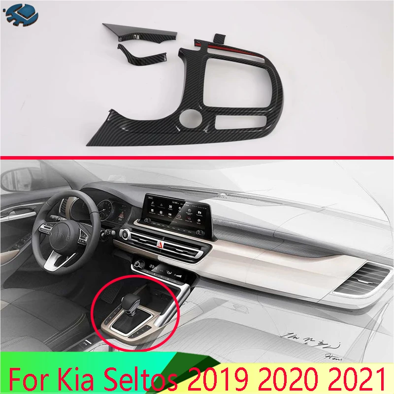 

For Kia Seltos 2019 2020 2021 Carbon Fiber Style Gear Shift Panel Center Console Cover Trim Frame Car Styling Sticker